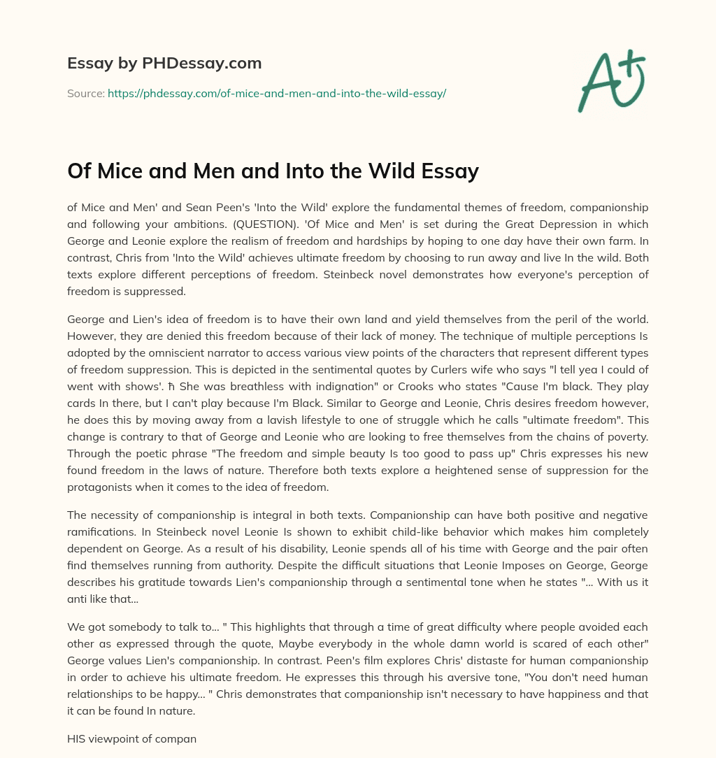 Of Mice and Men and Into the Wild Essay essay
