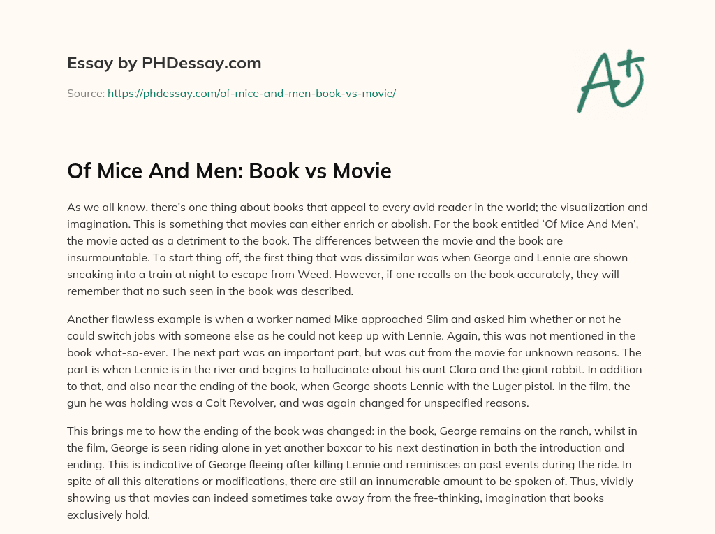 of mice and men' difference between film and book essay