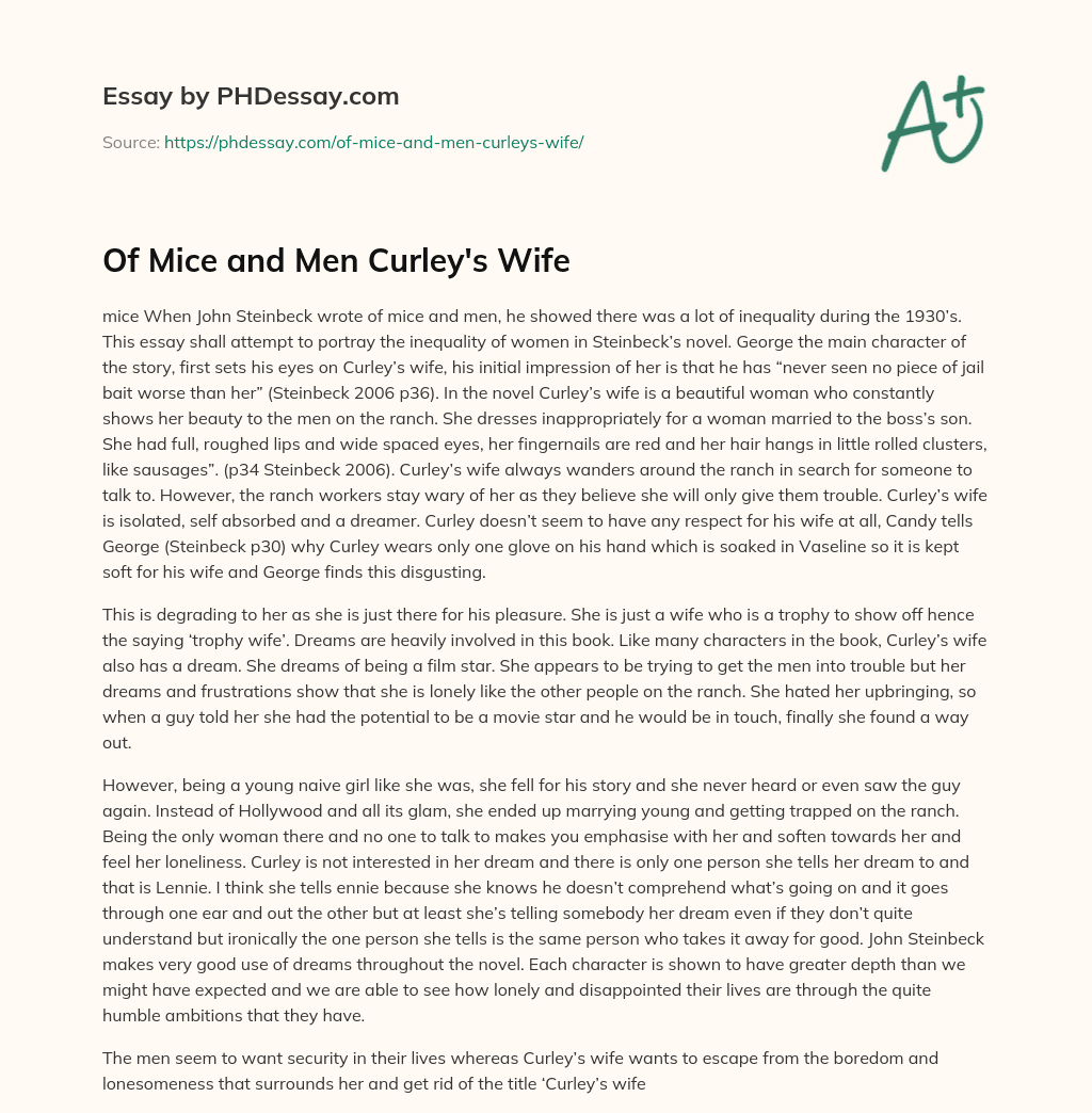 Of Mice and Men Curley’s Wife essay