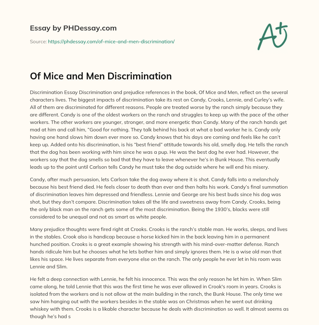 Of Mice and Men Discrimination essay