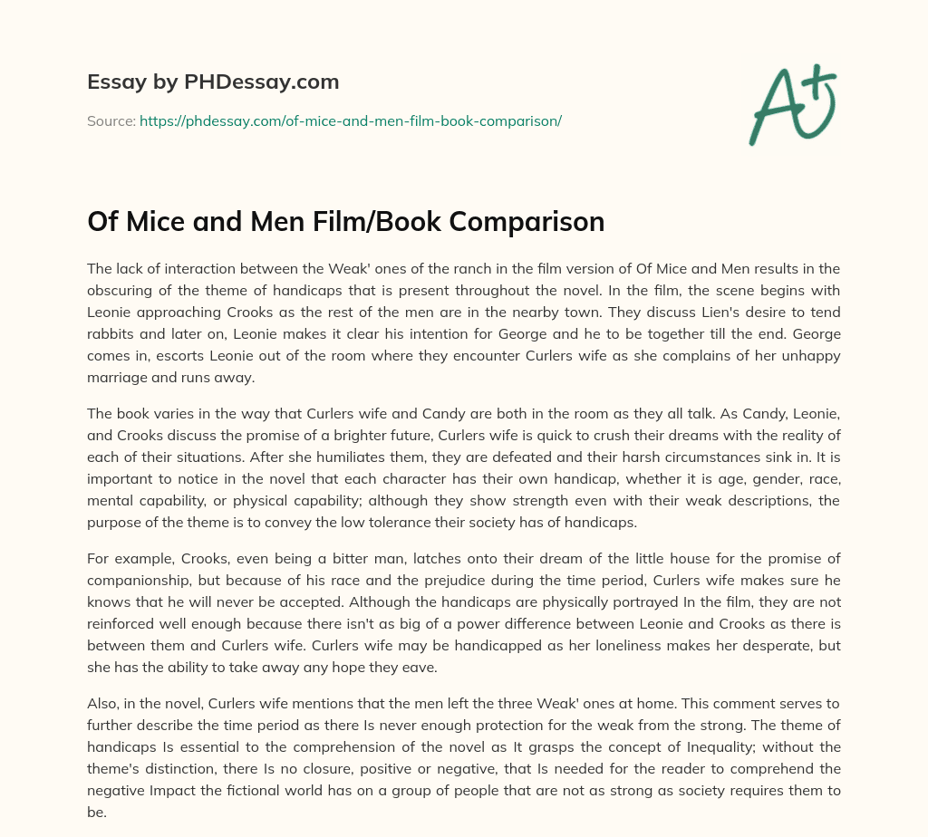 Of Mice and Men Film/Book Comparison essay