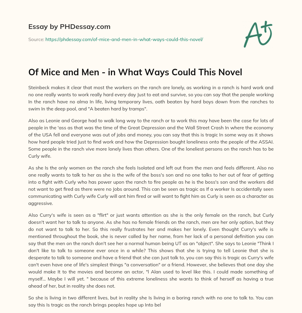 Of Mice and Men – in What Ways Could This Novel essay