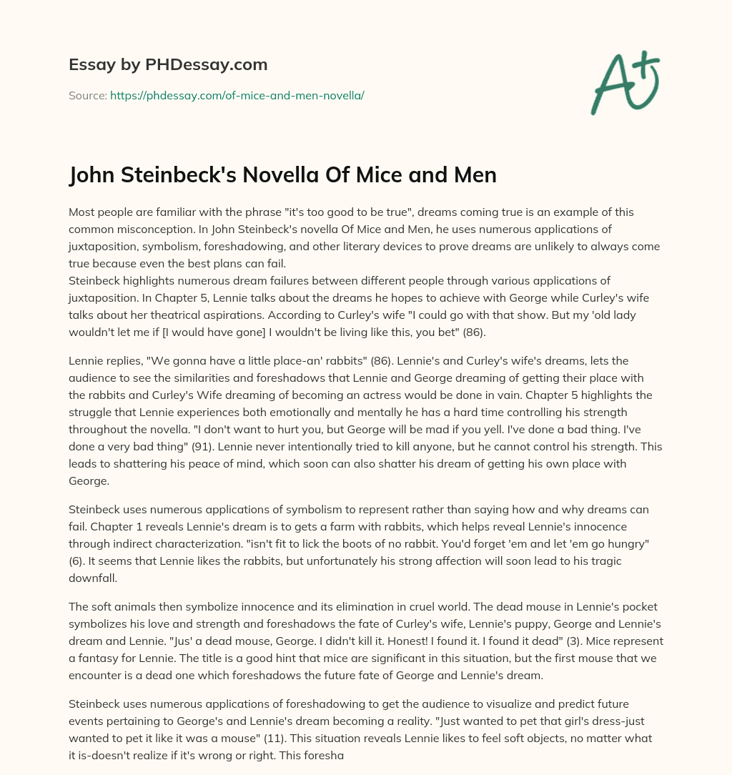 John Steinbeck’s Novella Of Mice and Men essay