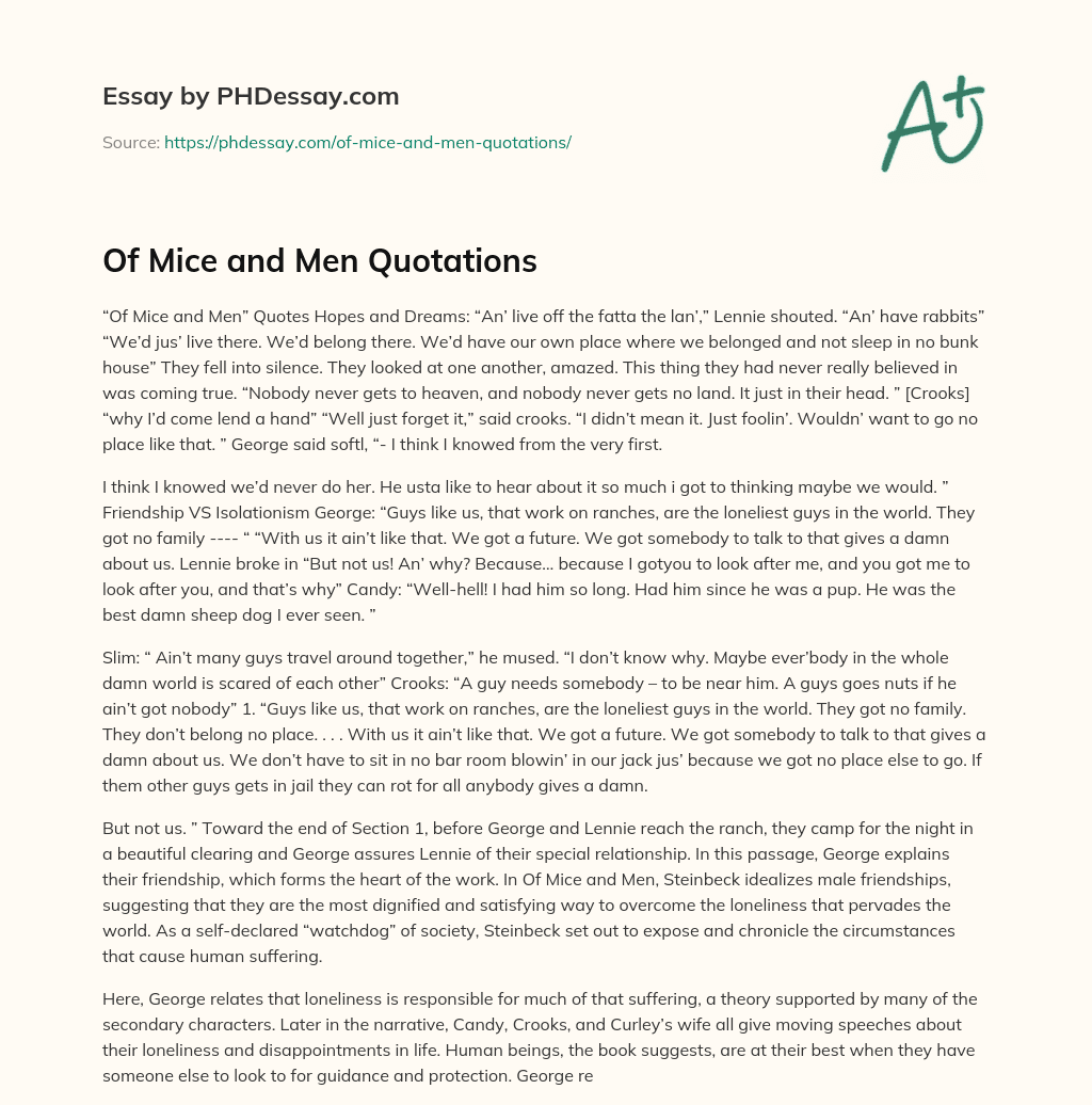 Of Mice and Men Quotations essay