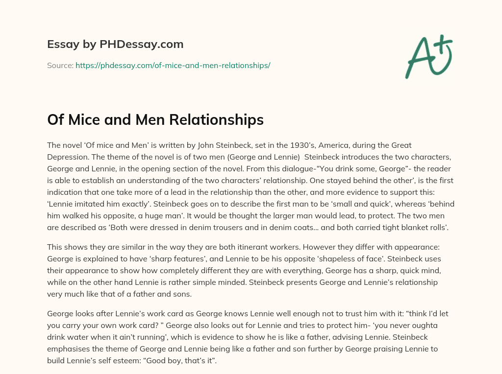 Of Mice and Men Relationships essay