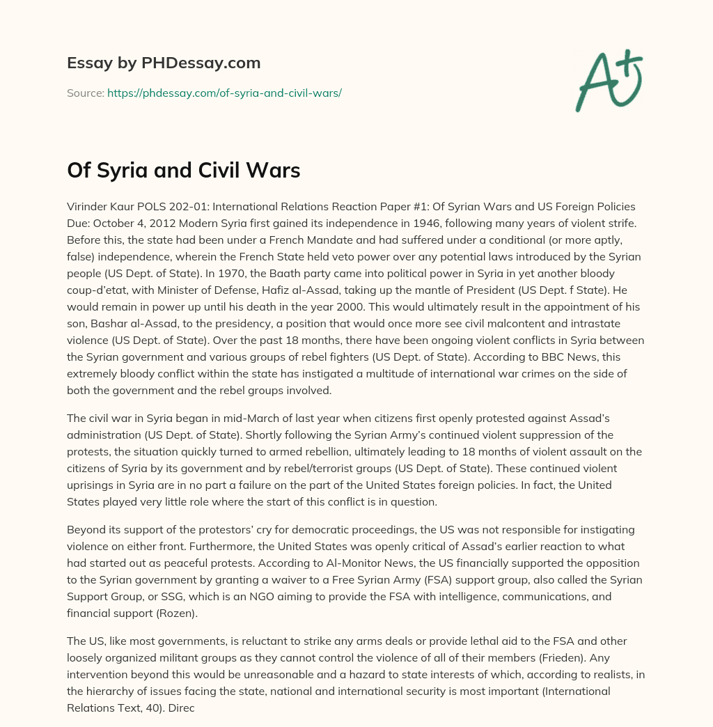 Of Syria and Civil Wars essay