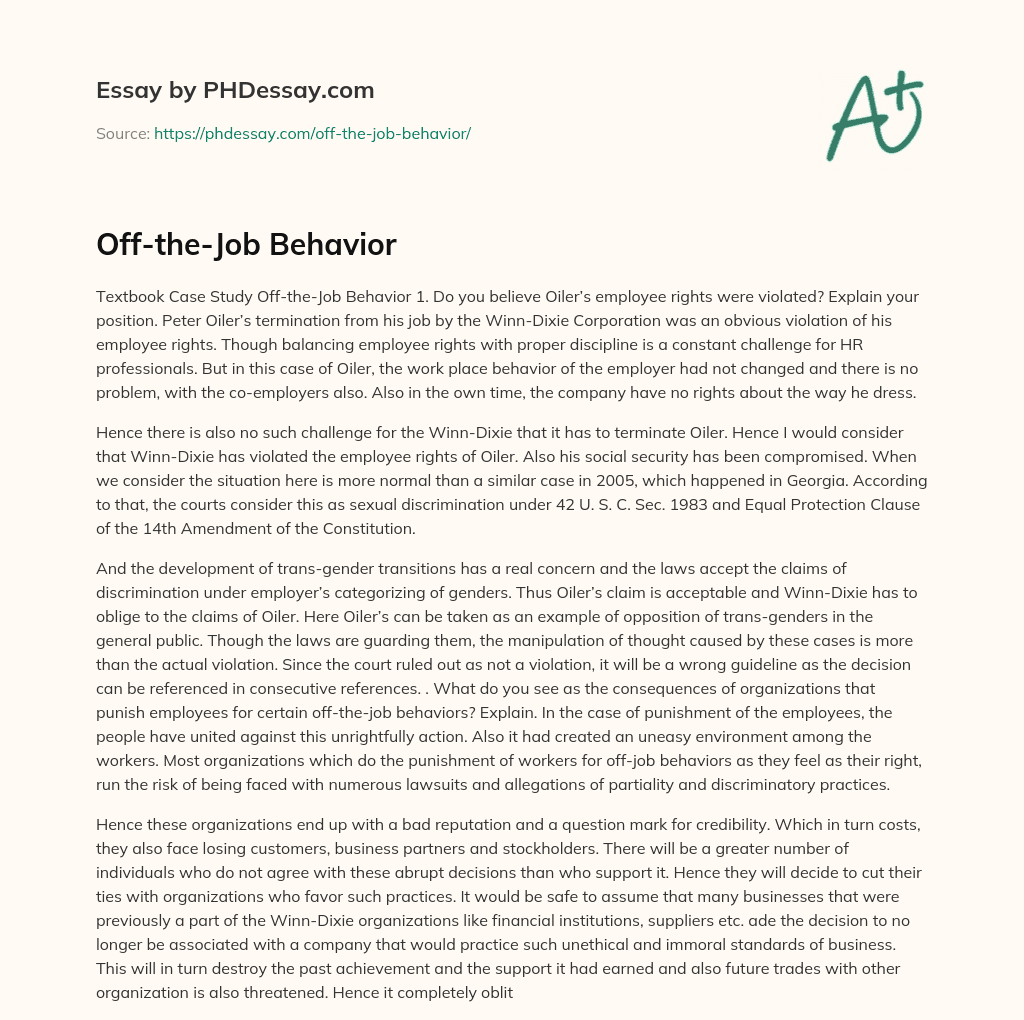 Off-the-Job Behavior essay