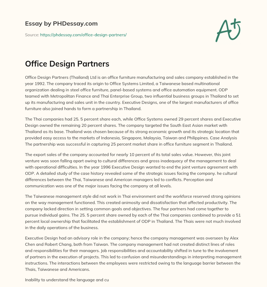 Office Design Partners essay