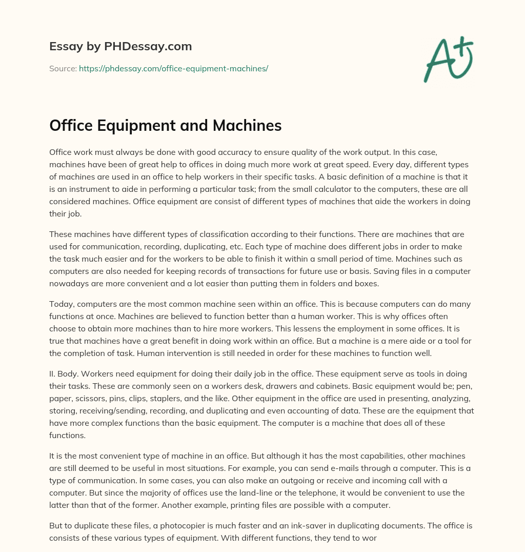Office Equipment and Machines essay