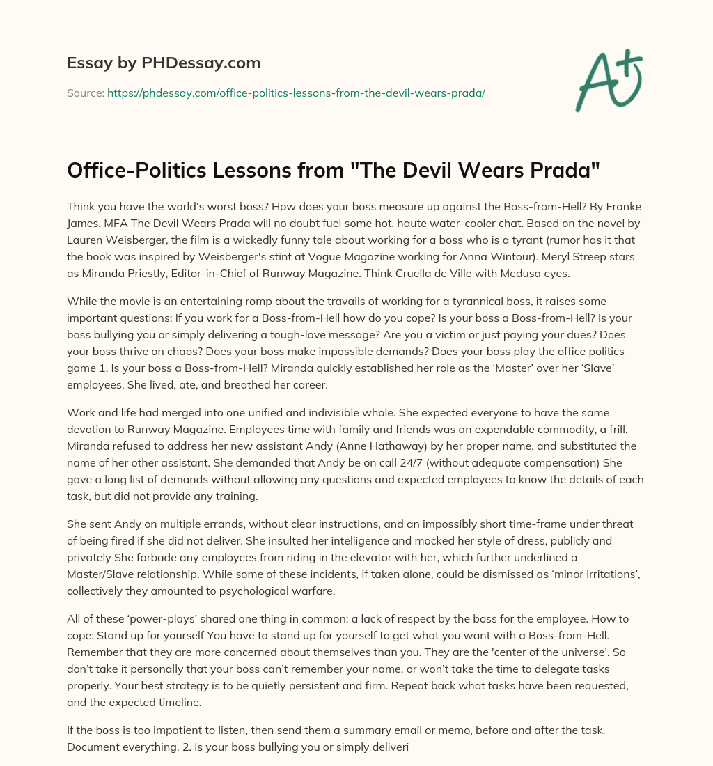 Office-Politics Lessons from “The Devil Wears Prada” essay