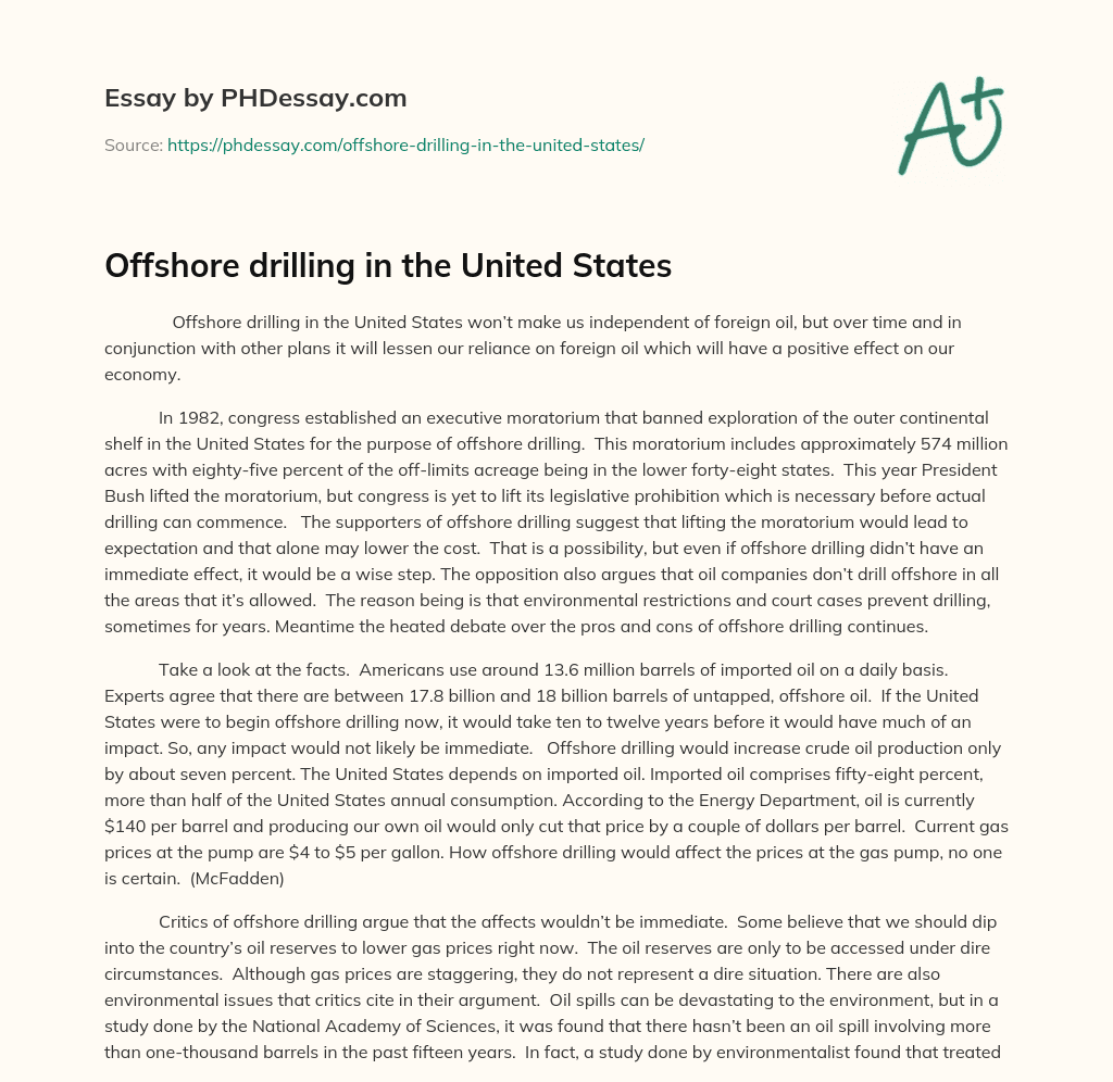 Offshore drilling in the United States essay