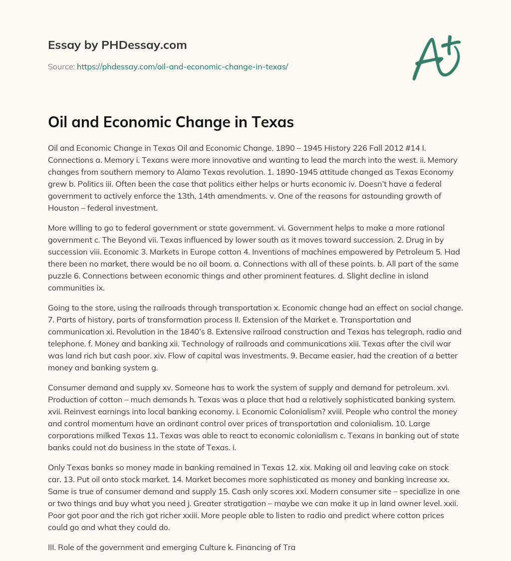Oil and Economic Change in Texas essay
