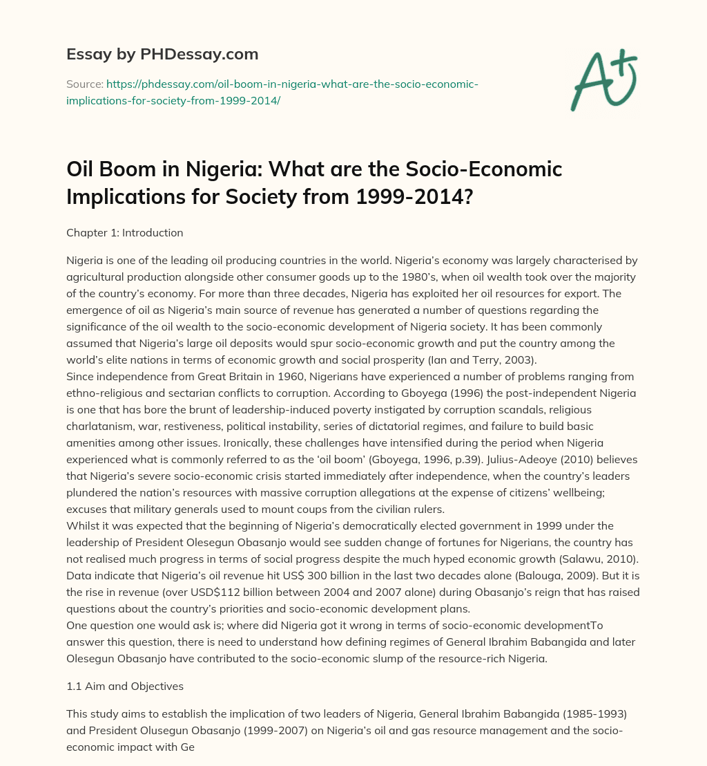Oil Boom in Nigeria: What are the Socio-Economic Implications for Society from 1999-2014? essay