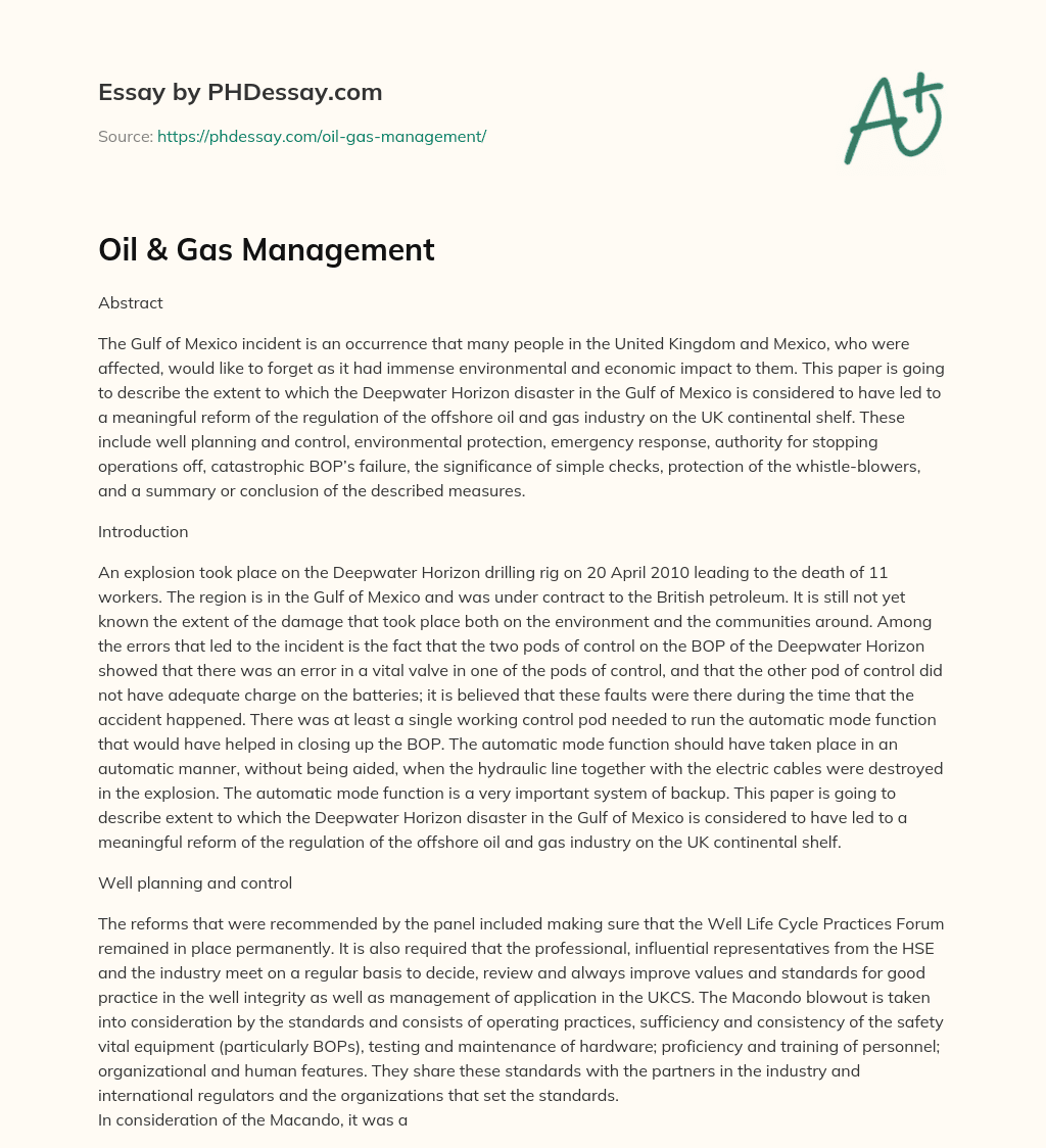 phd oil and gas management