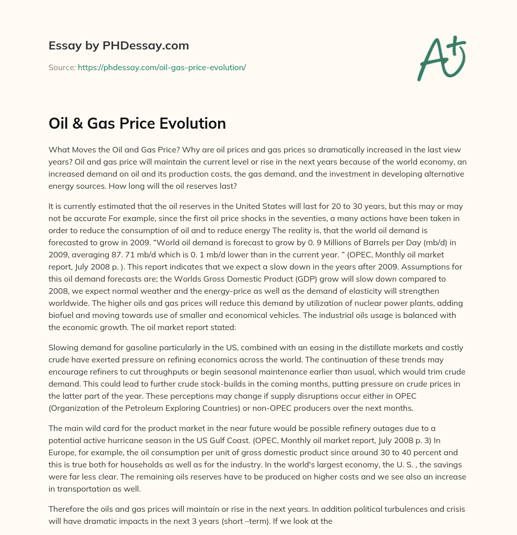 Oil & Gas Price Evolution essay