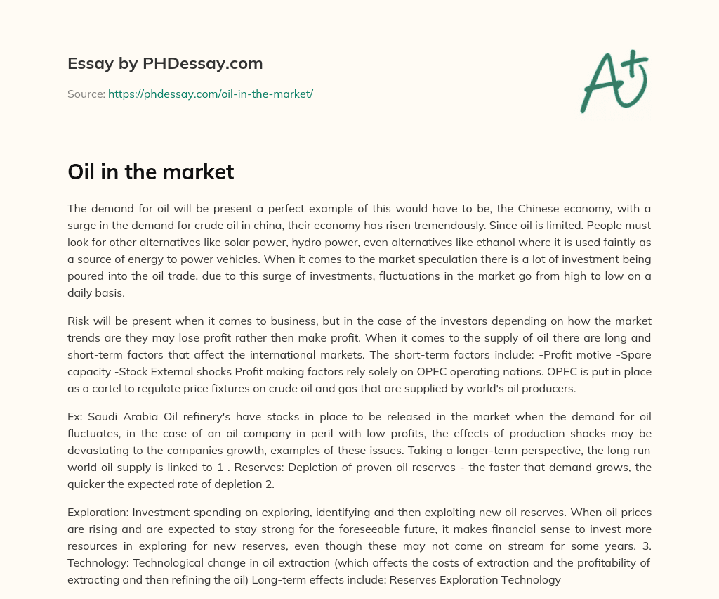 Oil in the market essay