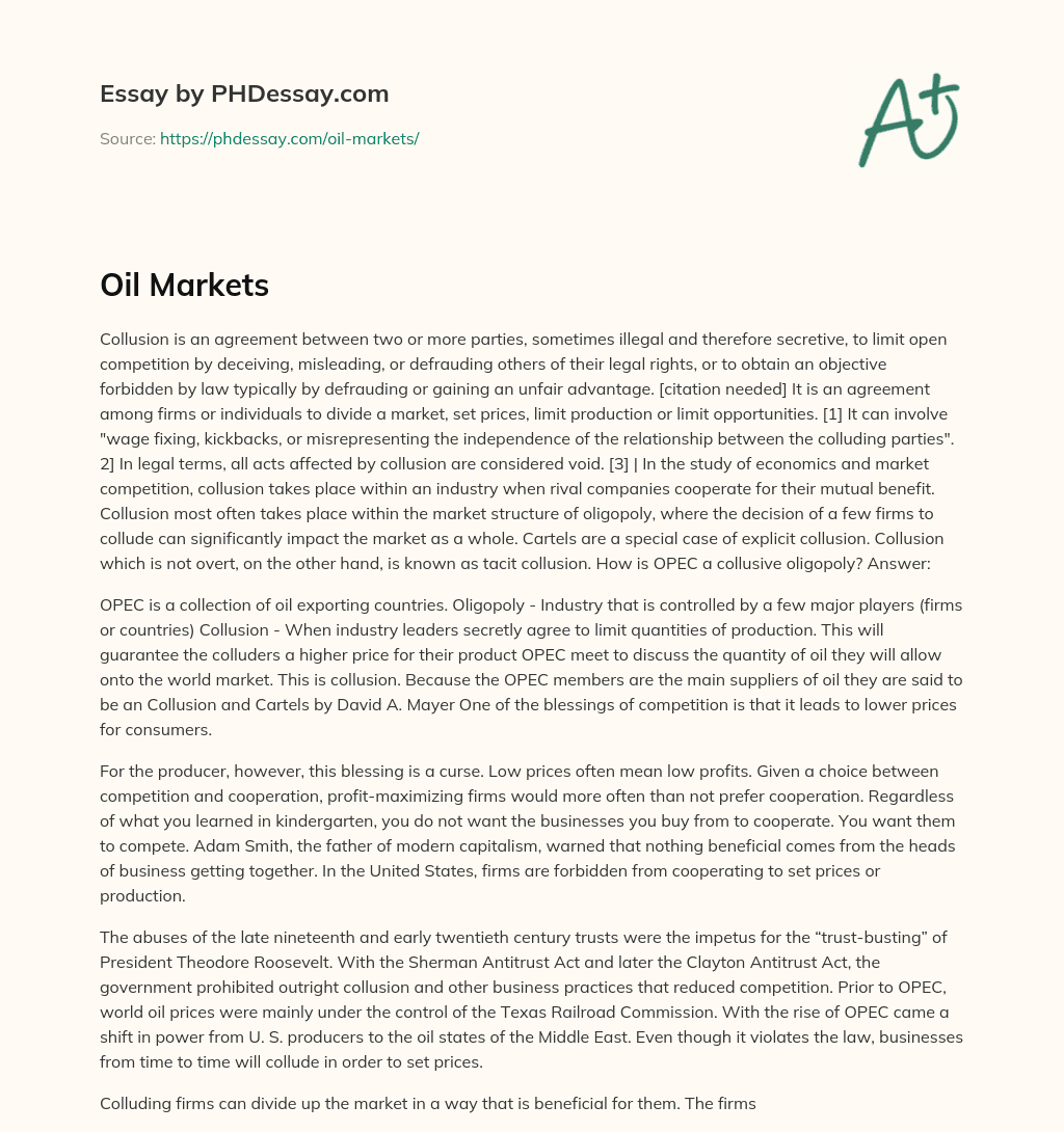 Understanding Collusion and its Impact on Market Competition essay