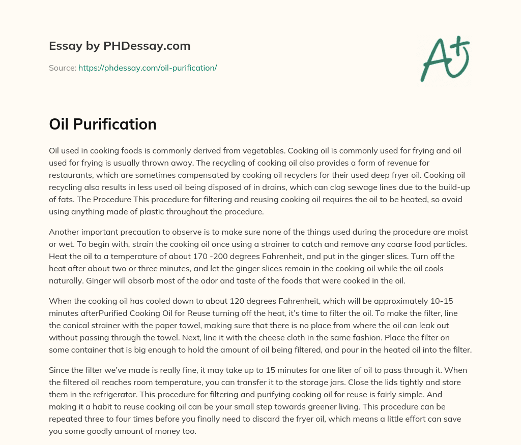 Oil Purification essay