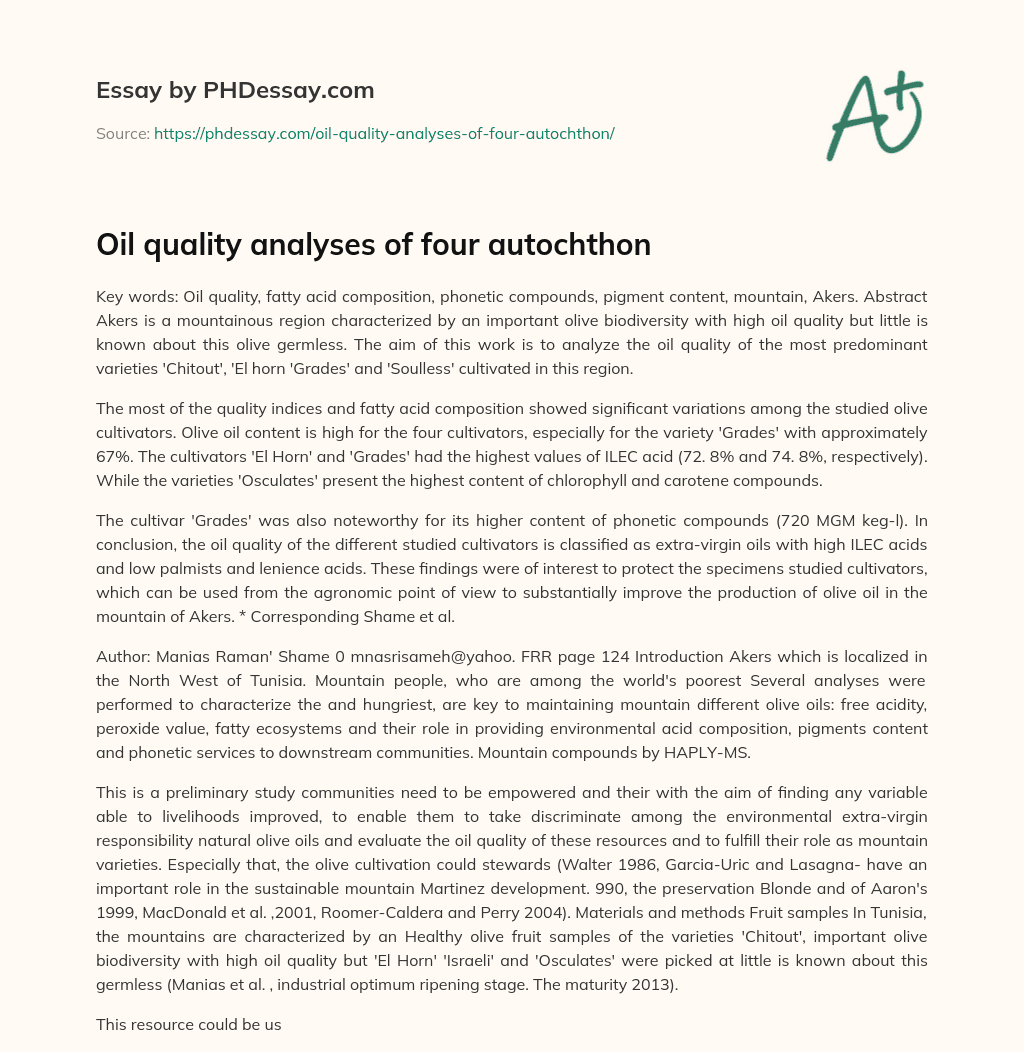 Oil quality analyses of four autochthon essay