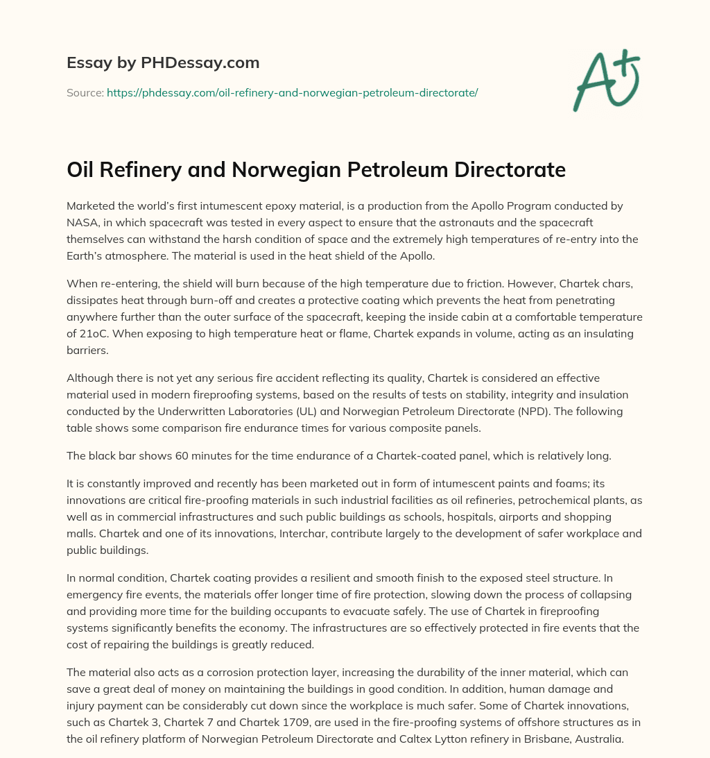Oil Refinery and Norwegian Petroleum Directorate essay