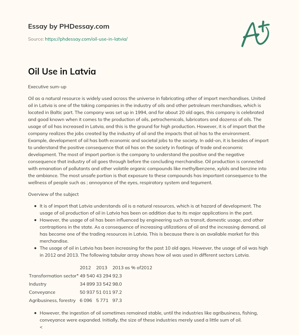 Oil Use in Latvia essay