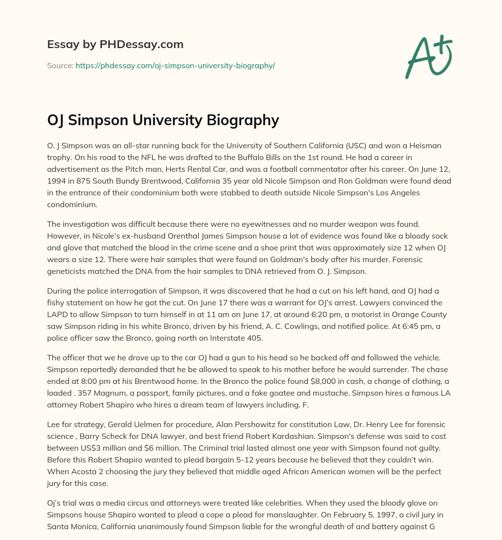 OJ Simpson  University Biography essay