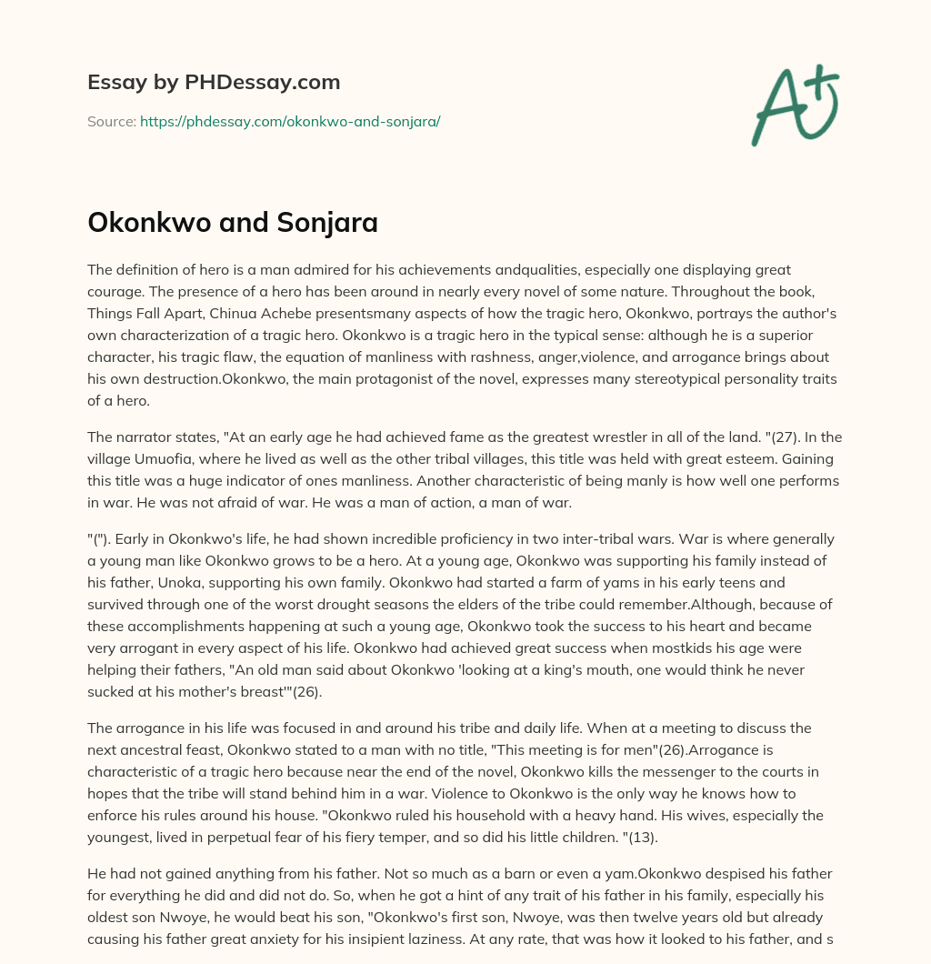 Okonkwo and Sonjara essay