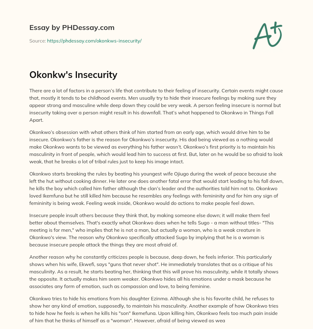 Okonkw’s Insecurity essay