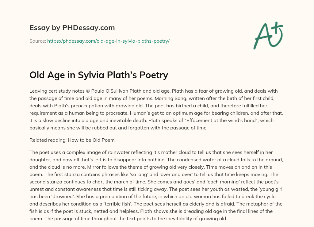 Old Age in Sylvia Plath’s Poetry essay
