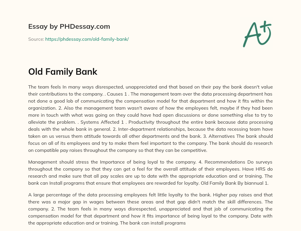 Old Family Bank essay