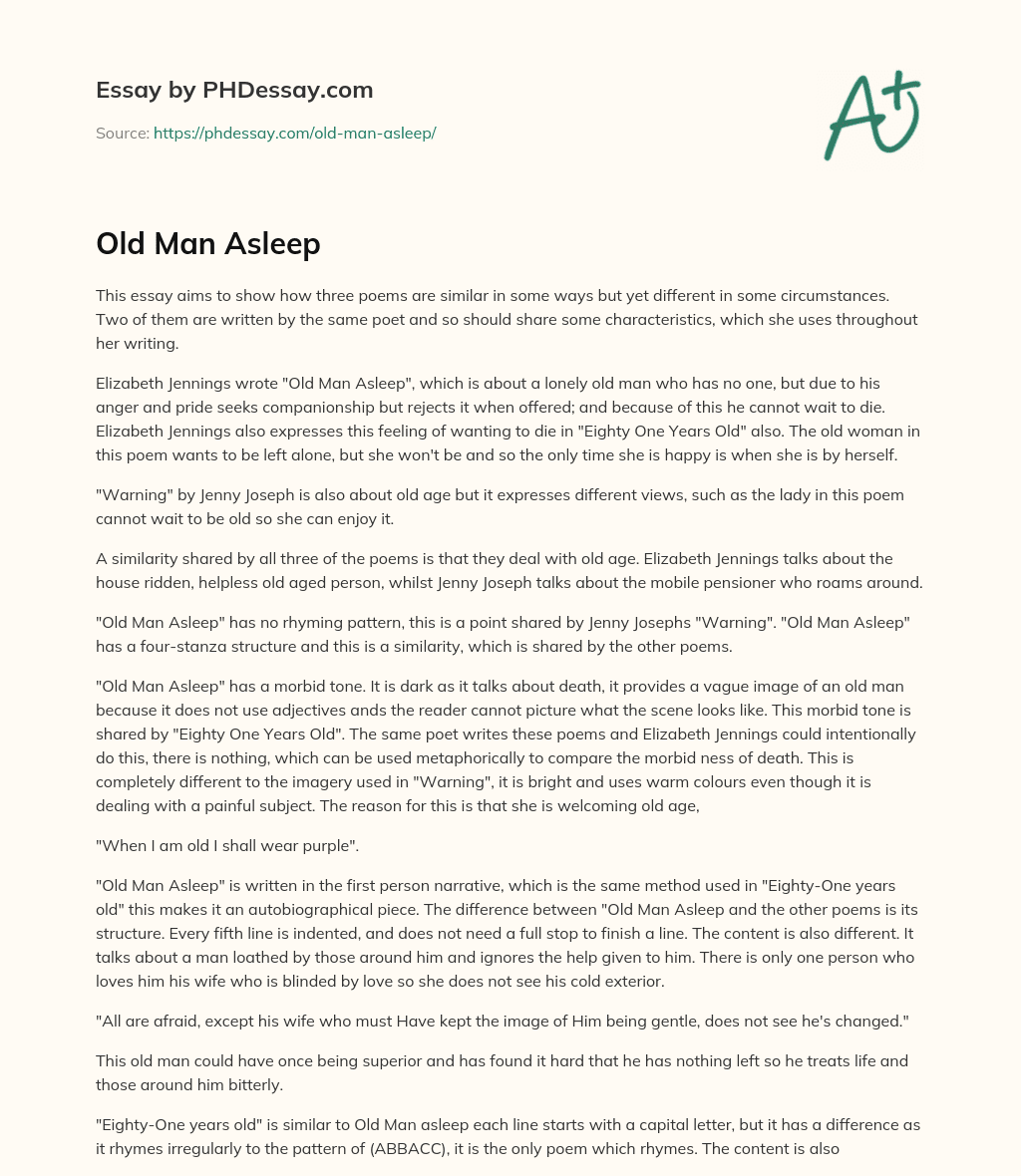 Old Man Asleep essay