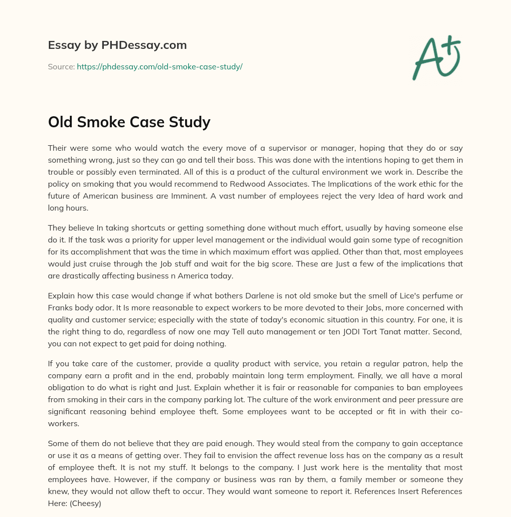 Old Smoke Case Study essay