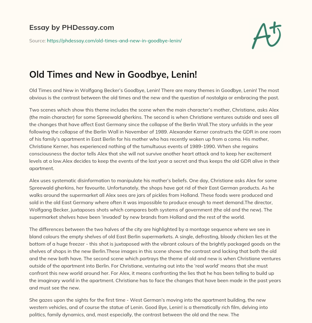 Old Times and New in Goodbye, Lenin! essay
