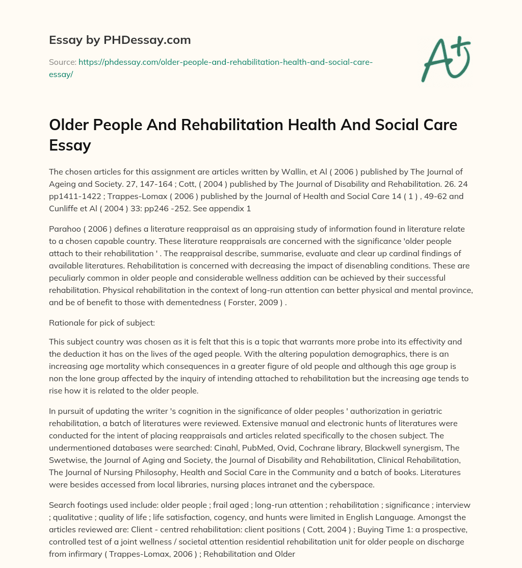 Older People And Rehabilitation Health And Social Care Essay essay