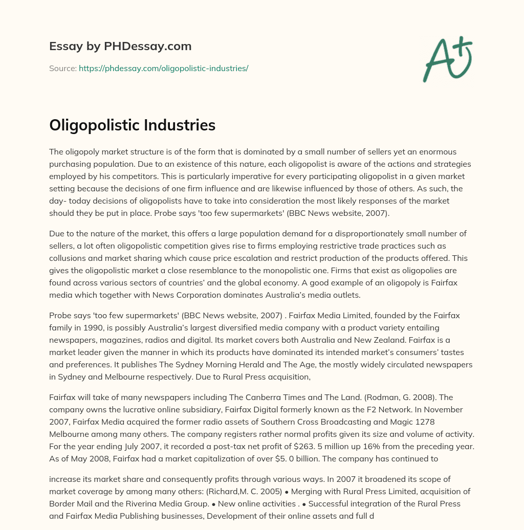 Oligopolistic Industries essay