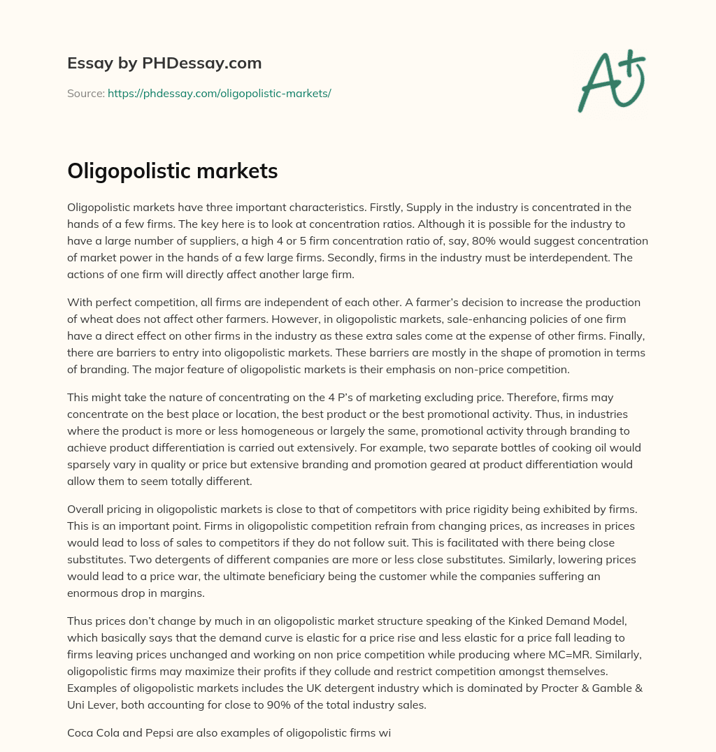 Oligopolistic markets essay