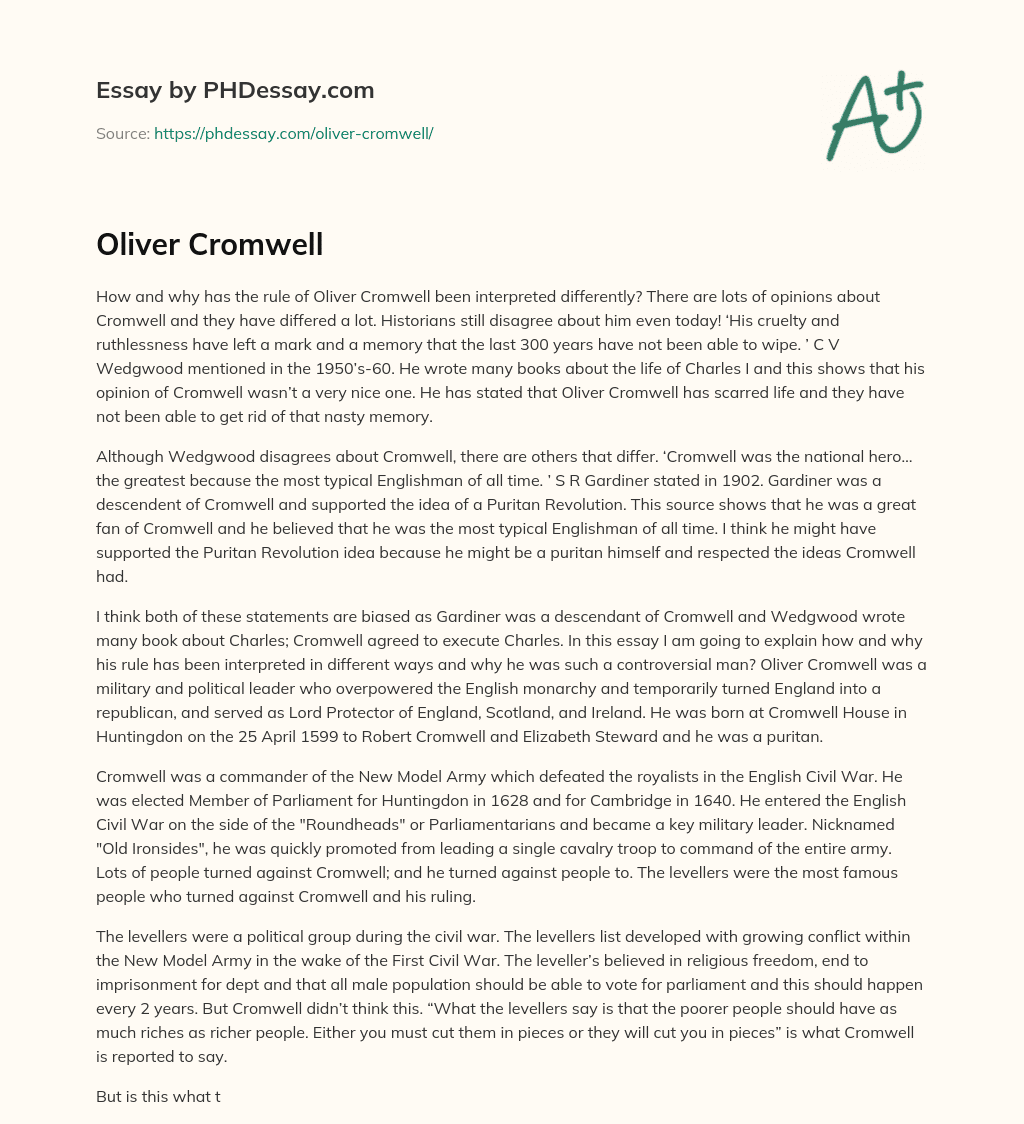 Oliver Cromwell essay