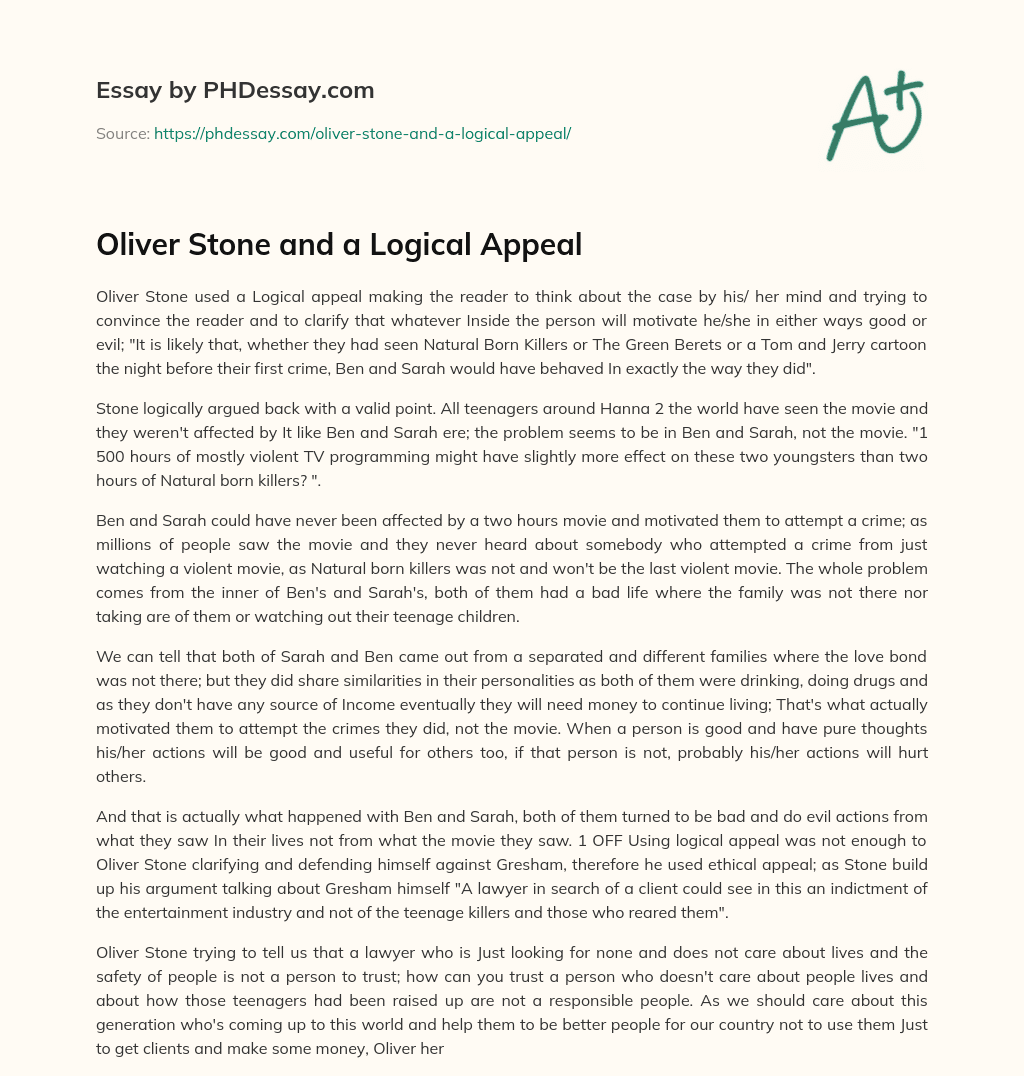 Oliver Stone and a Logical Appeal essay