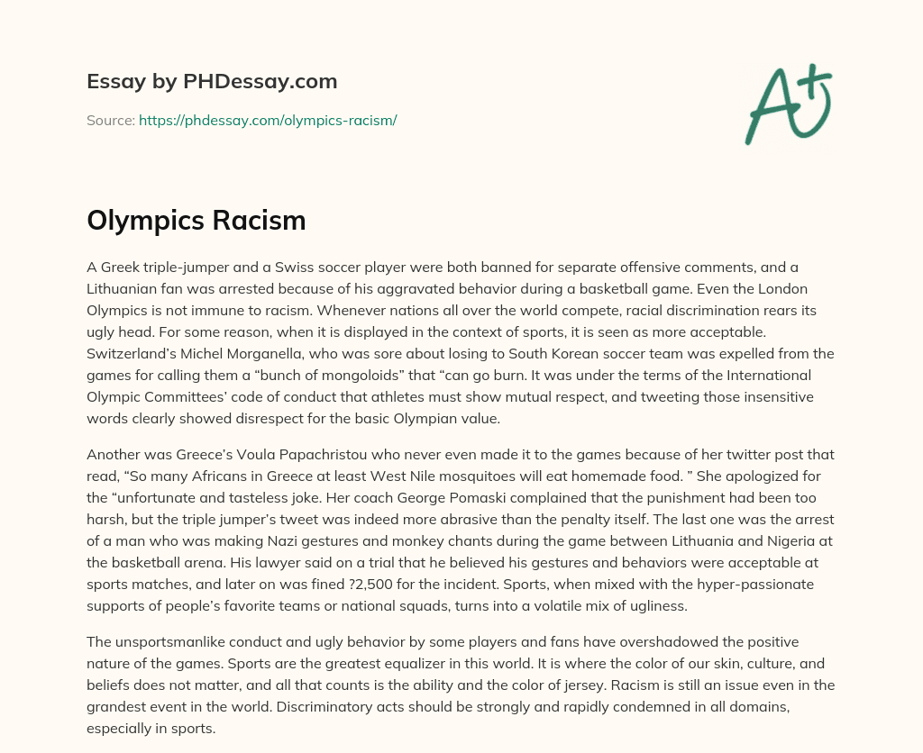 Olympics Racism essay