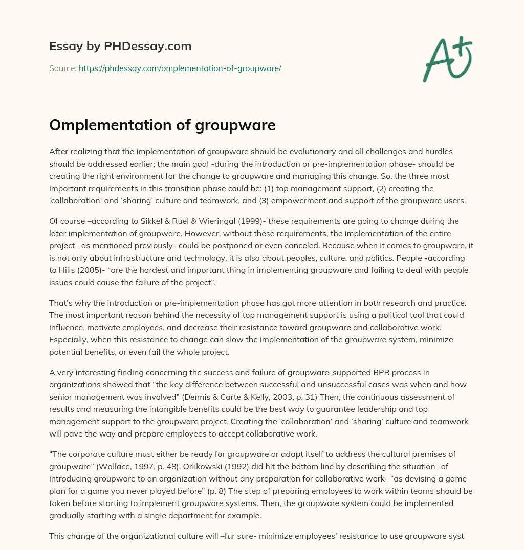 Omplementation of groupware essay