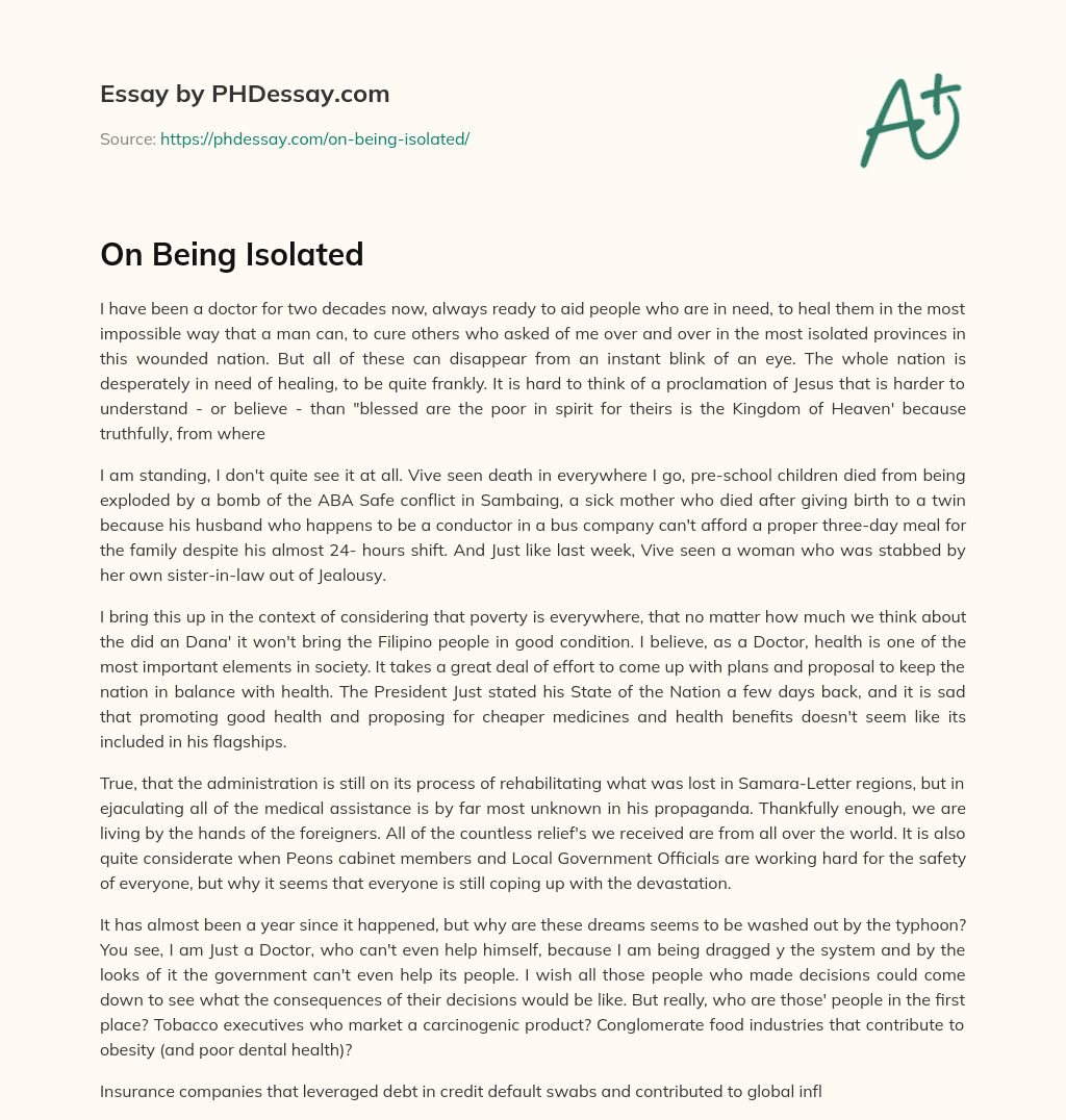 On Being Isolated essay