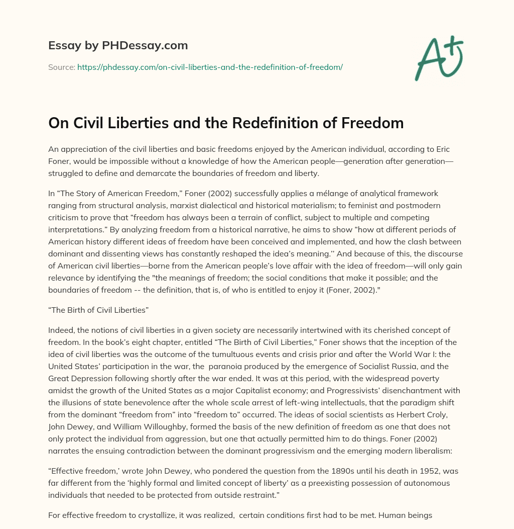 On Civil Liberties and the Redefinition of Freedom essay