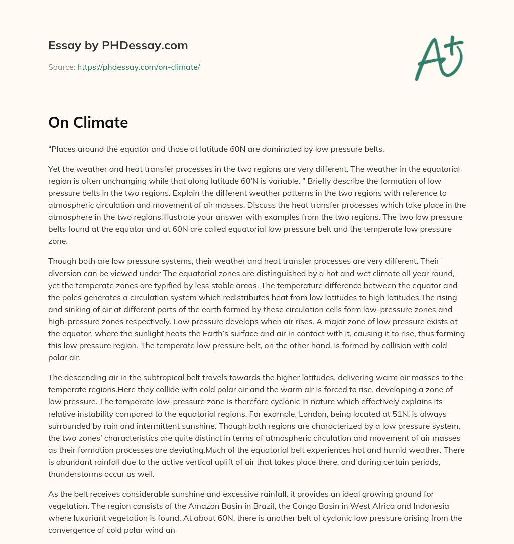 Different Weather and Heat Transfer Processes in Equatorial and 60N Regions essay
