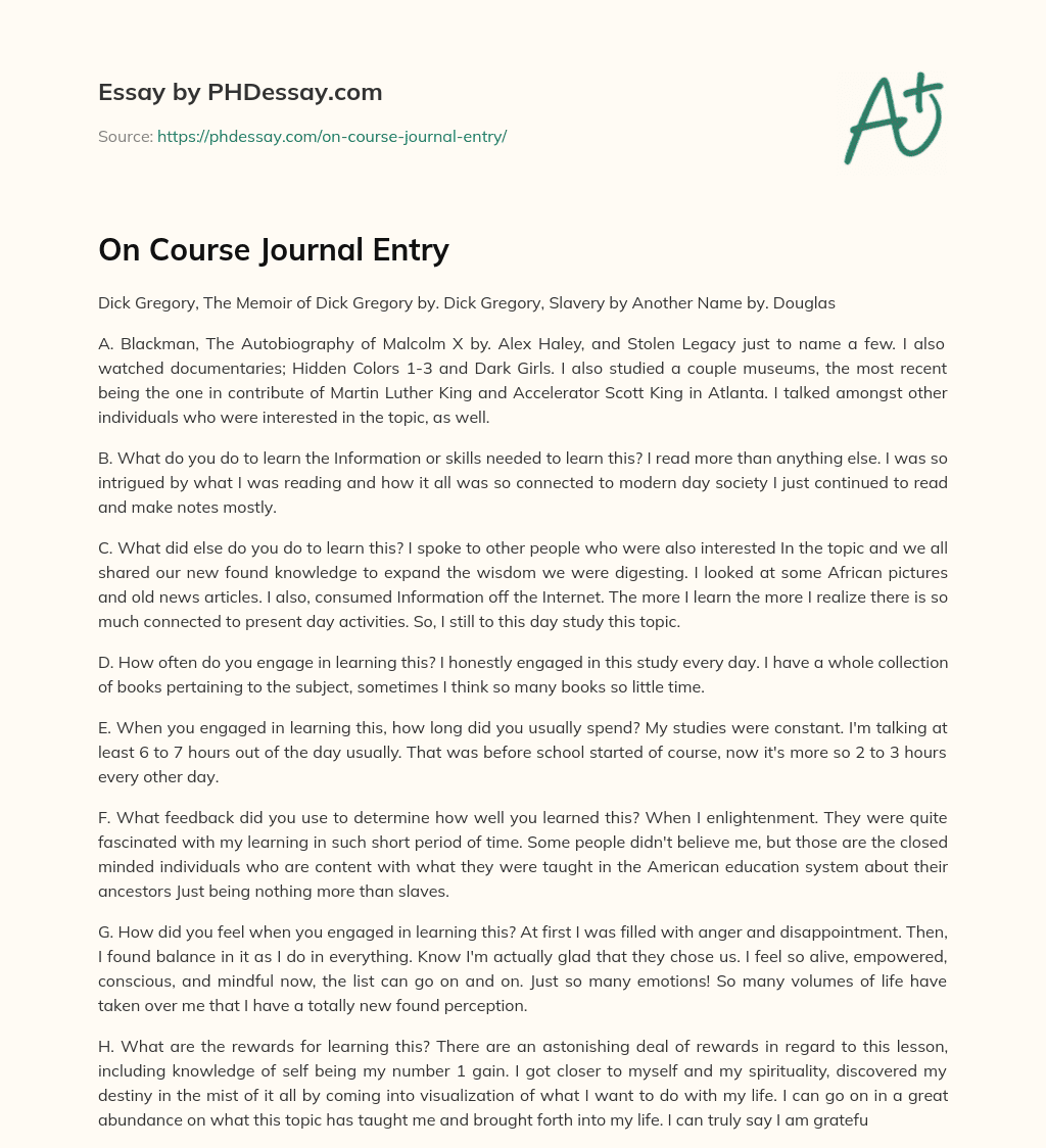 On Course Journal Entry