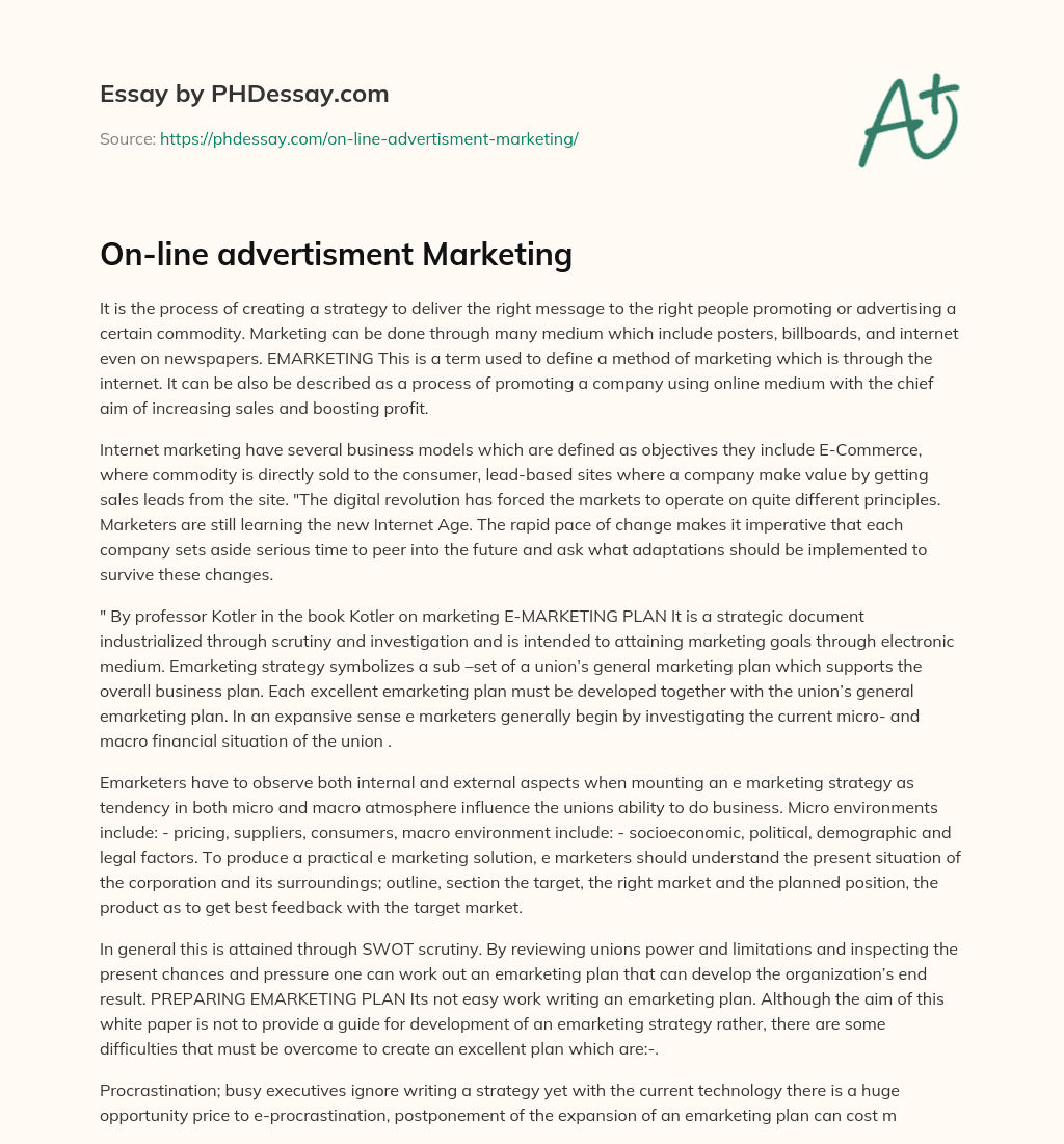 On-line advertisment Marketing essay