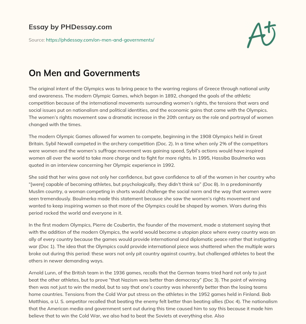On Men and Governments essay
