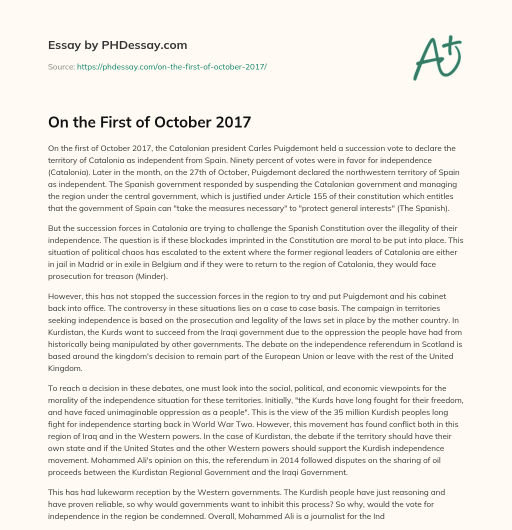 On the First of October 2017 essay
