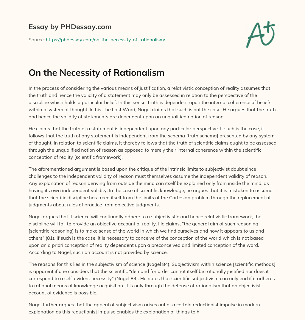 On the Necessity of Rationalism essay
