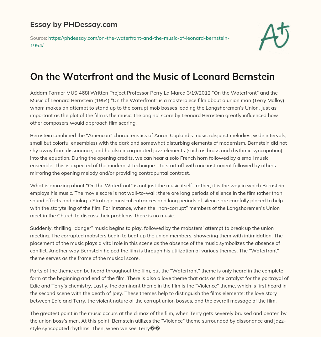 On the Waterfront and the Music of Leonard Bernstein essay