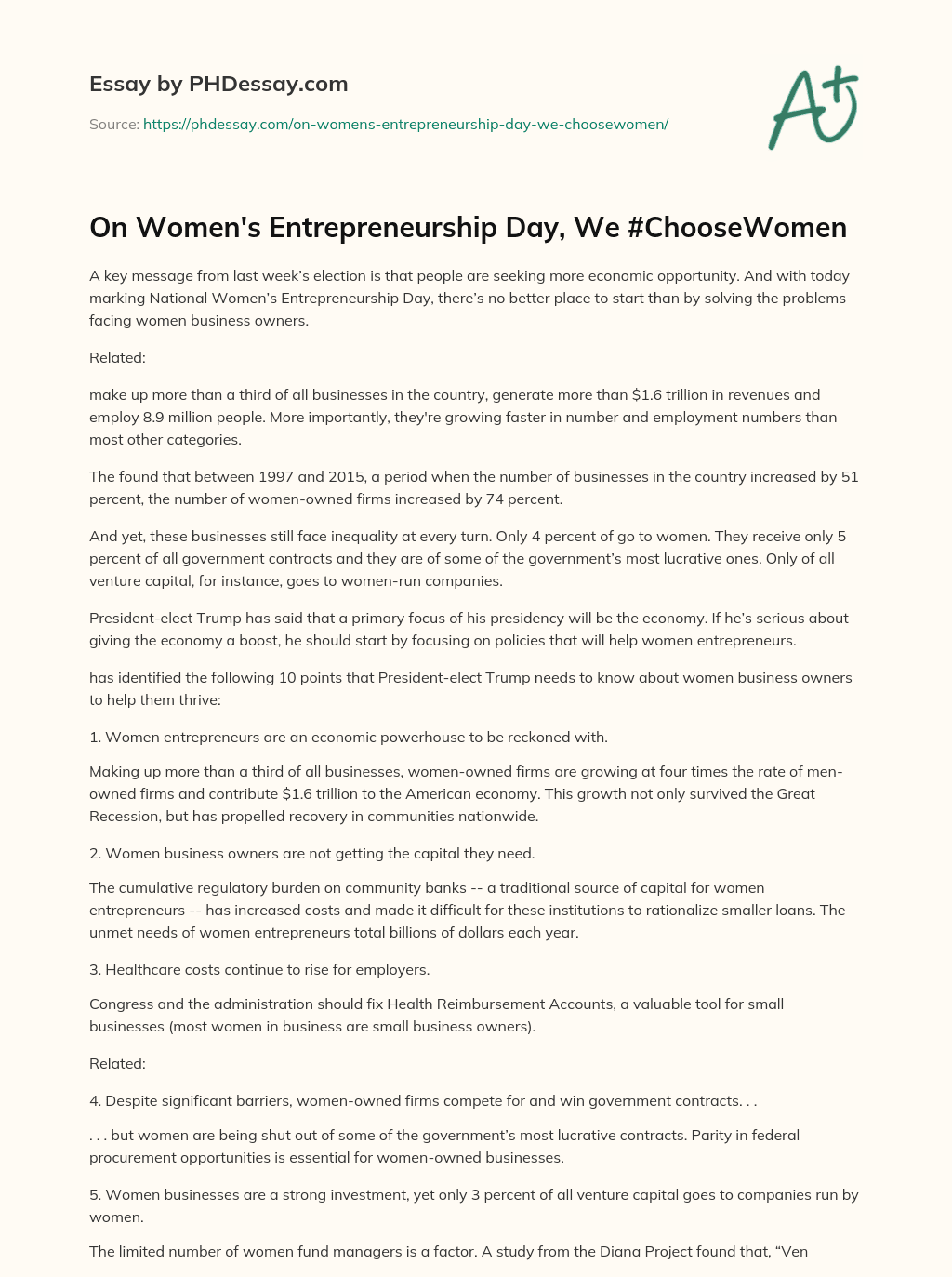 On Women’s Entrepreneurship Day, We #ChooseWomen essay
